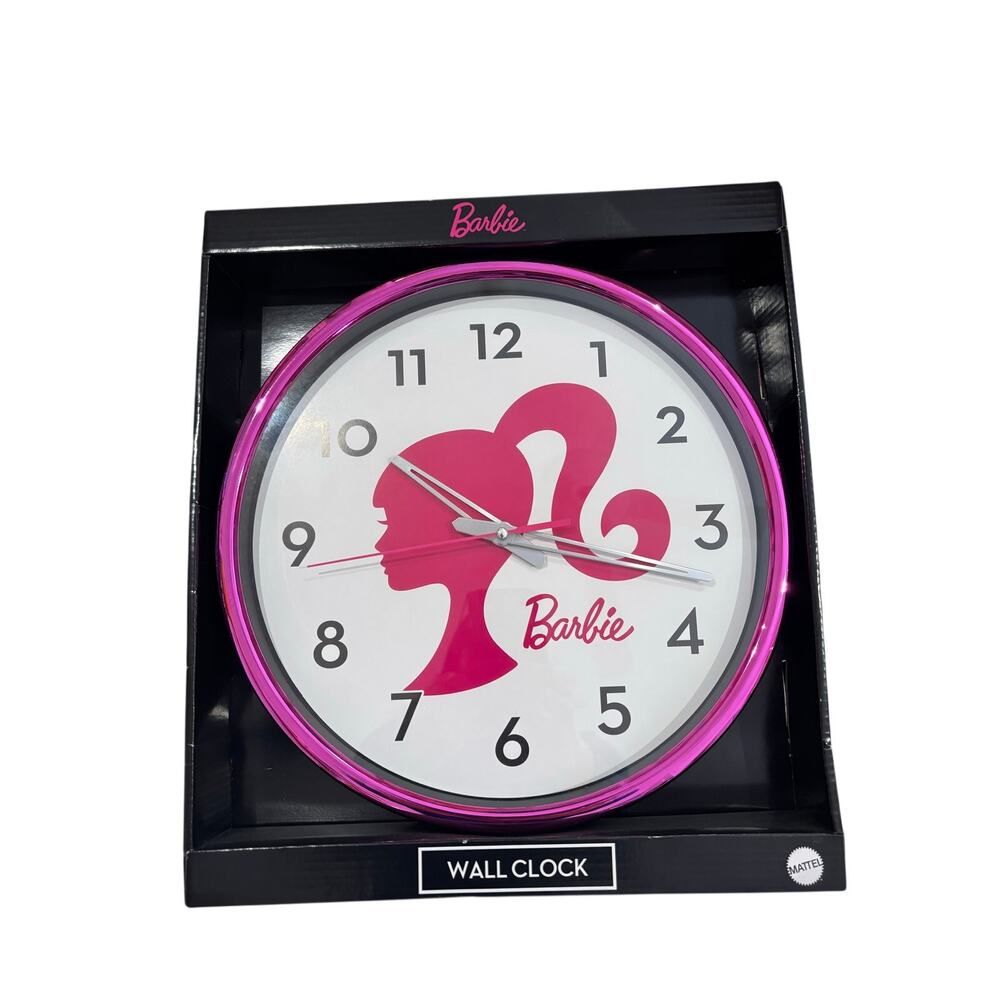 Mattel Barbie Silhouette hote pink metallic wall clock battery nib nwt